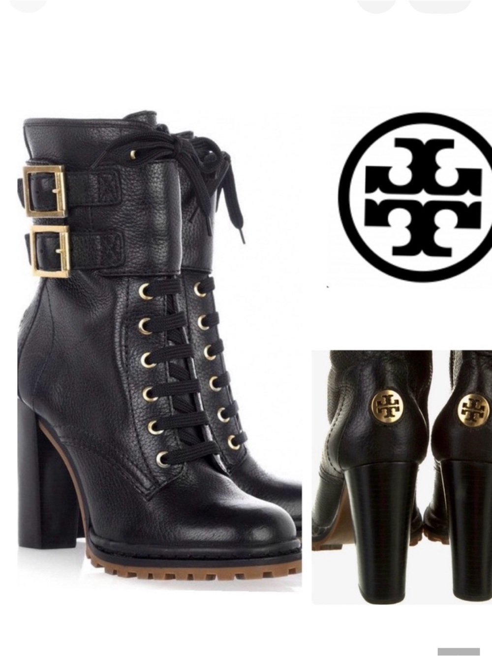 Tory Burch Black Lace-Up Leather Boots